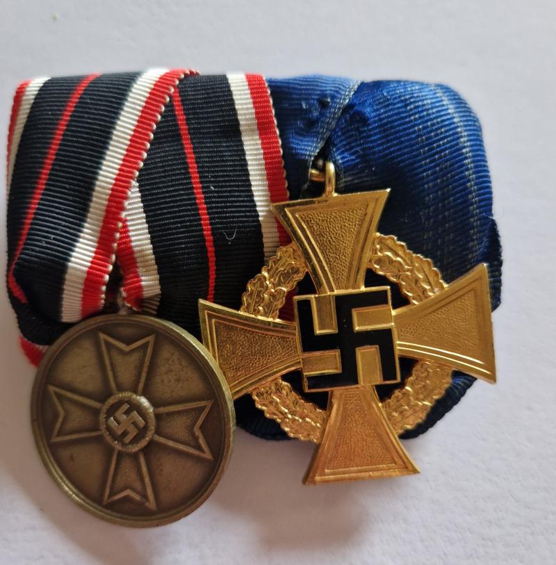 War Merit Medal and 40 Year Faithful Service Cross Court Mounted