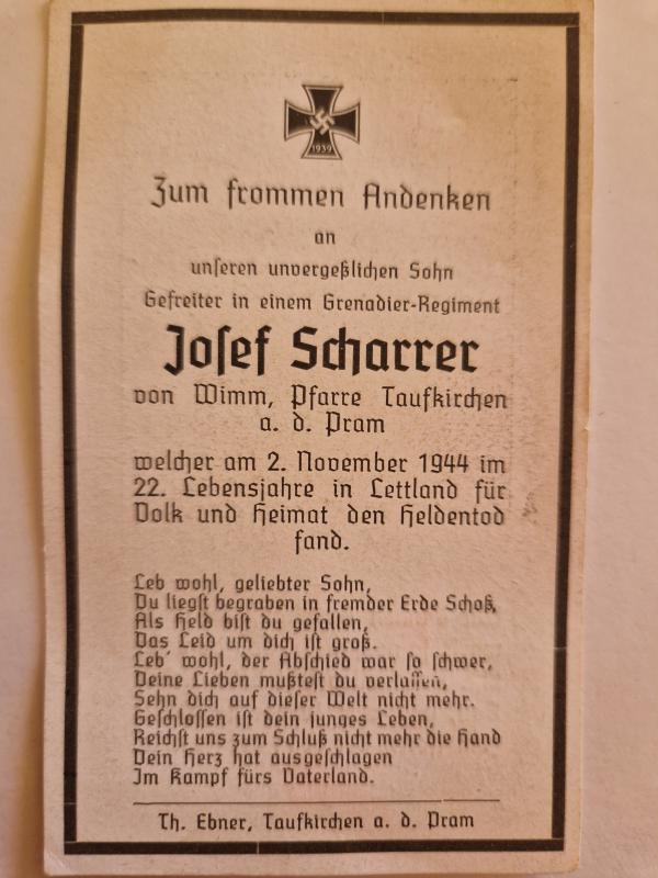 German WW2 Army Death Card