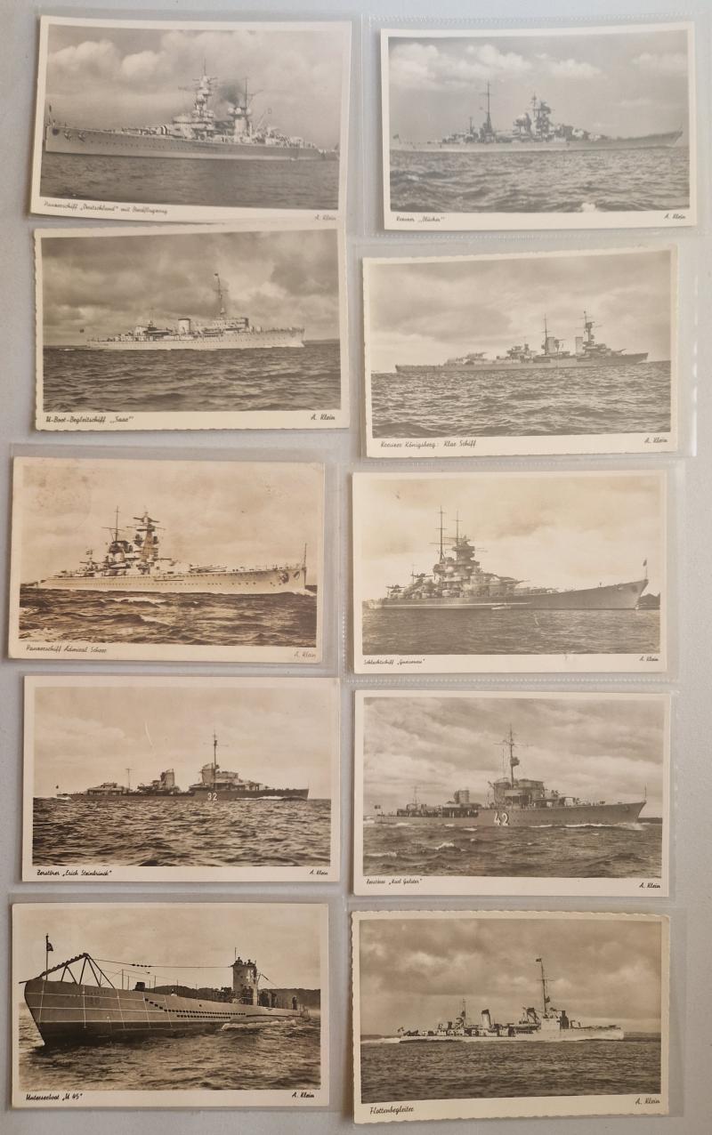 Group of German WW2 Navy Postcards 32 With Warship Book